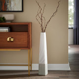 32" White Faceted Geometric Tapered Ceramic Floor Vase