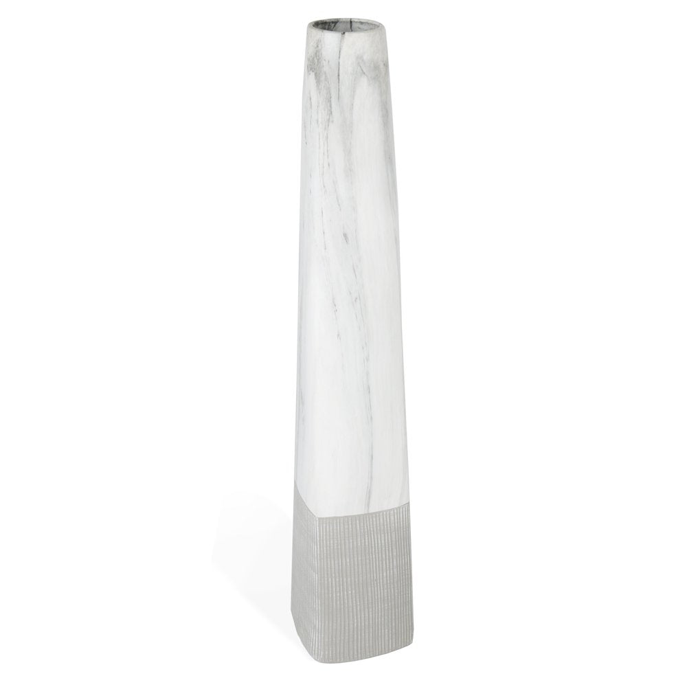 40" White Faux Marble Tapered Ceramic Floor Vase