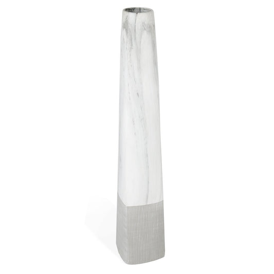 40" White Faux Marble Tapered Ceramic Floor Vase