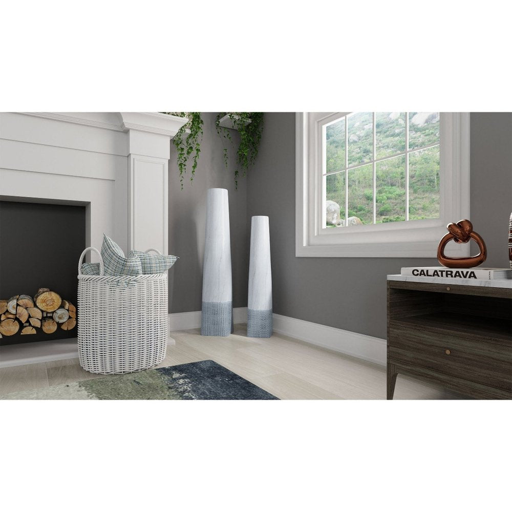 40" White Faux Marble Tapered Ceramic Floor Vase