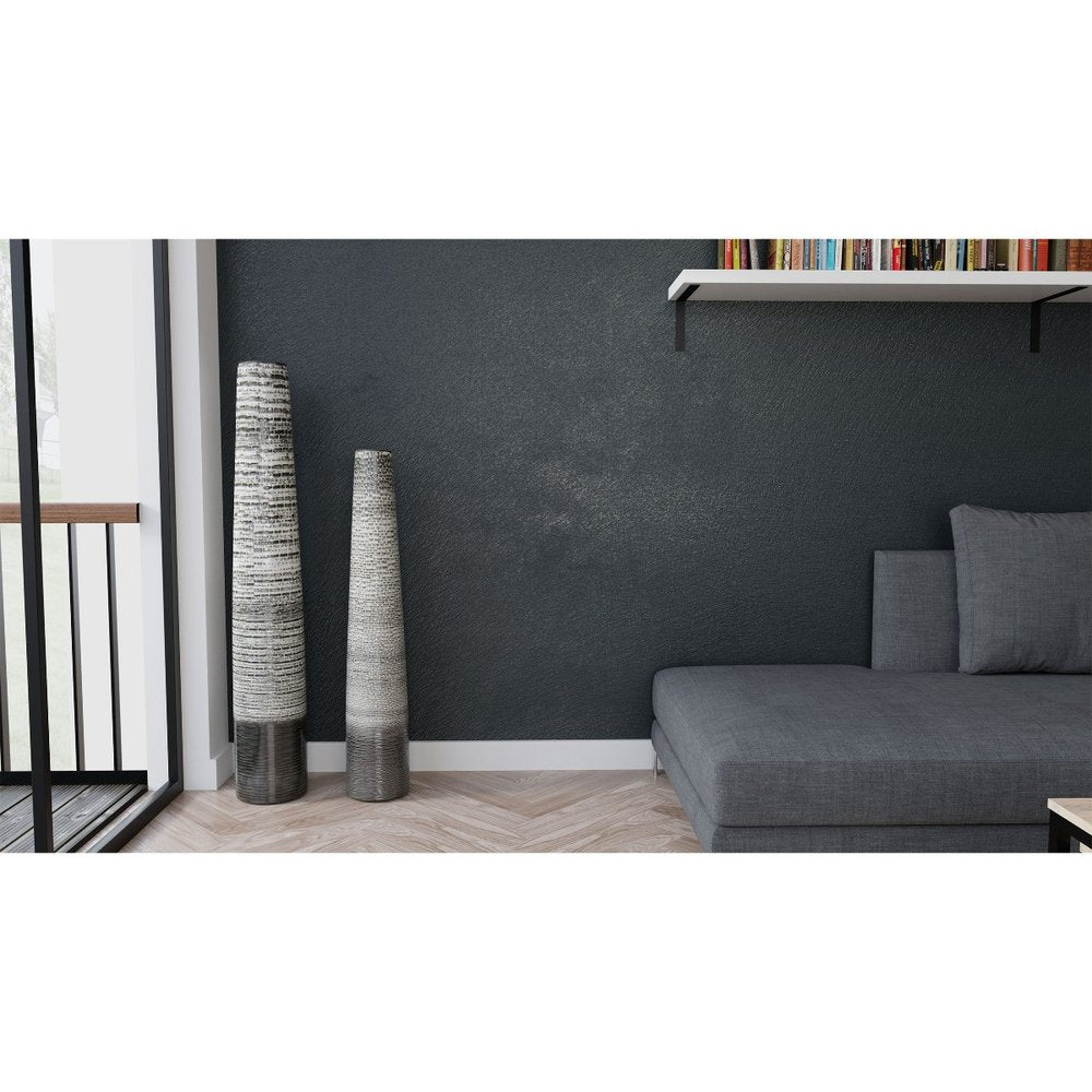 39" Black And Gray Ombre Tapered Ceramic Floor Vase