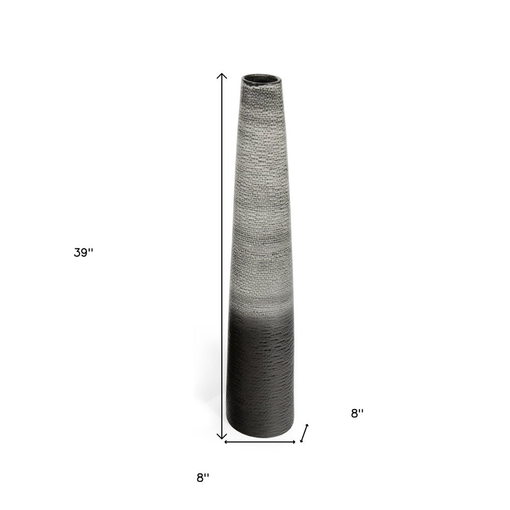 39" Black And Gray Ombre Tapered Ceramic Floor Vase