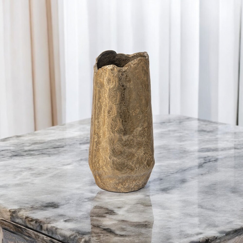 10" Gold Hammered Cylinder Aluminum Table Vase