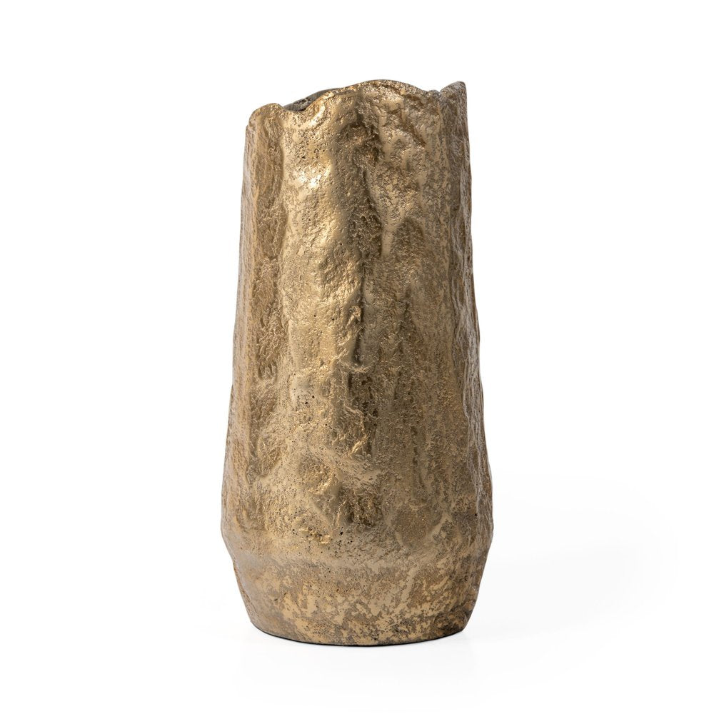 10" Gold Hammered Cylinder Aluminum Table Vase