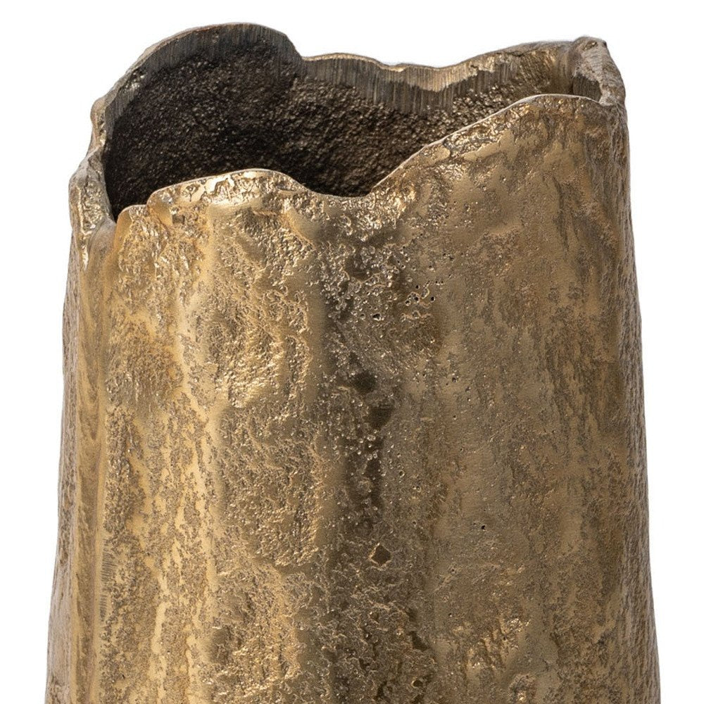 10" Gold Hammered Cylinder Aluminum Table Vase