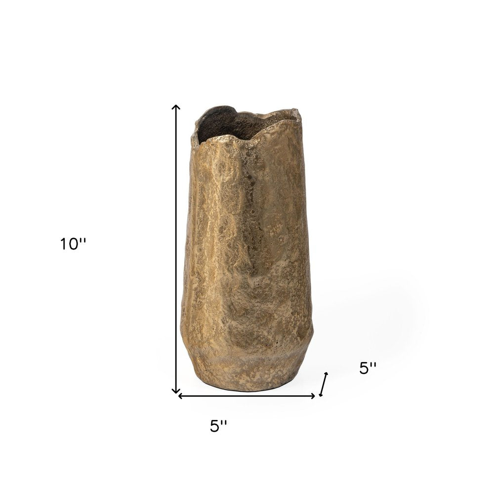 10" Gold Hammered Cylinder Aluminum Table Vase