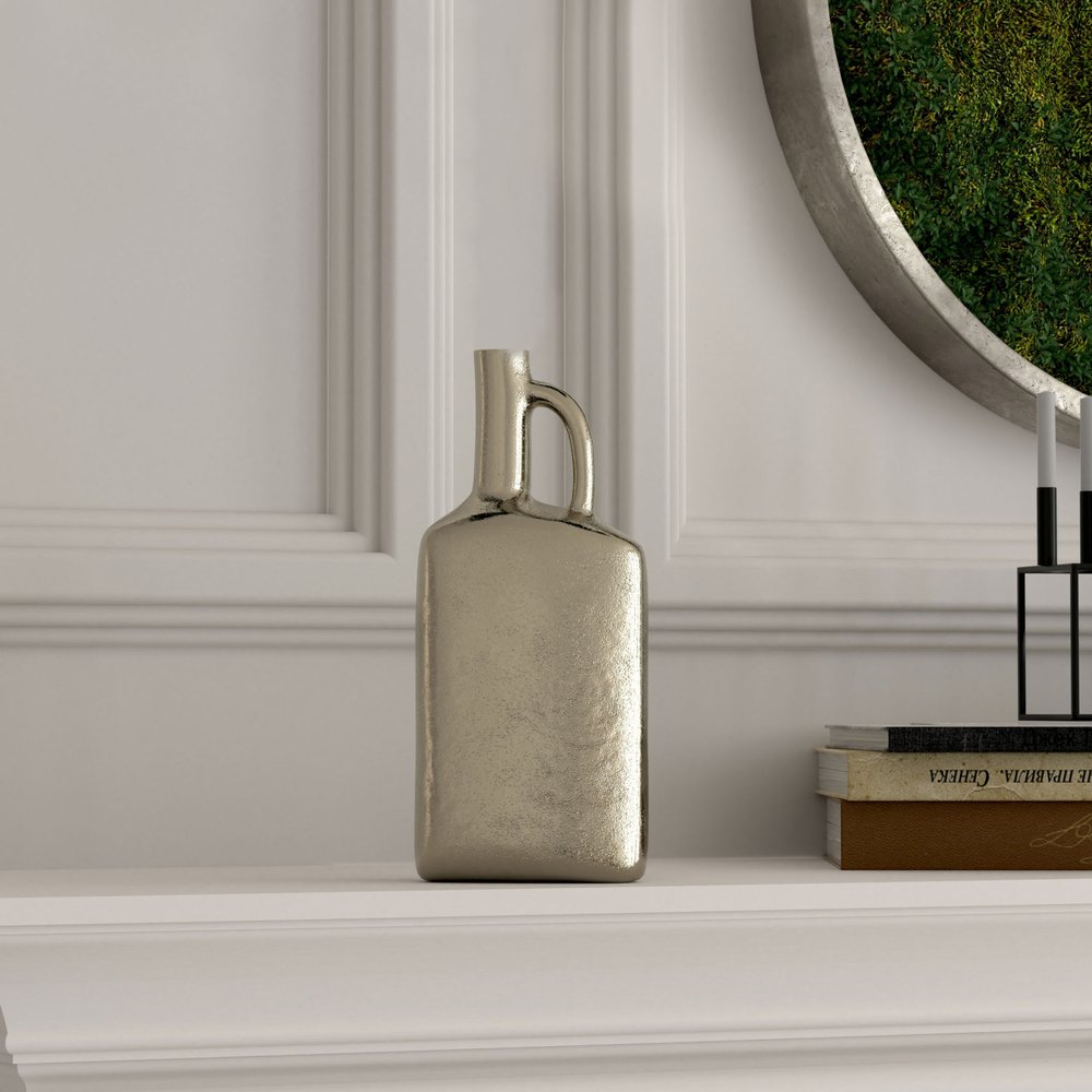 14" Silver Aluminum Jug Table Vase