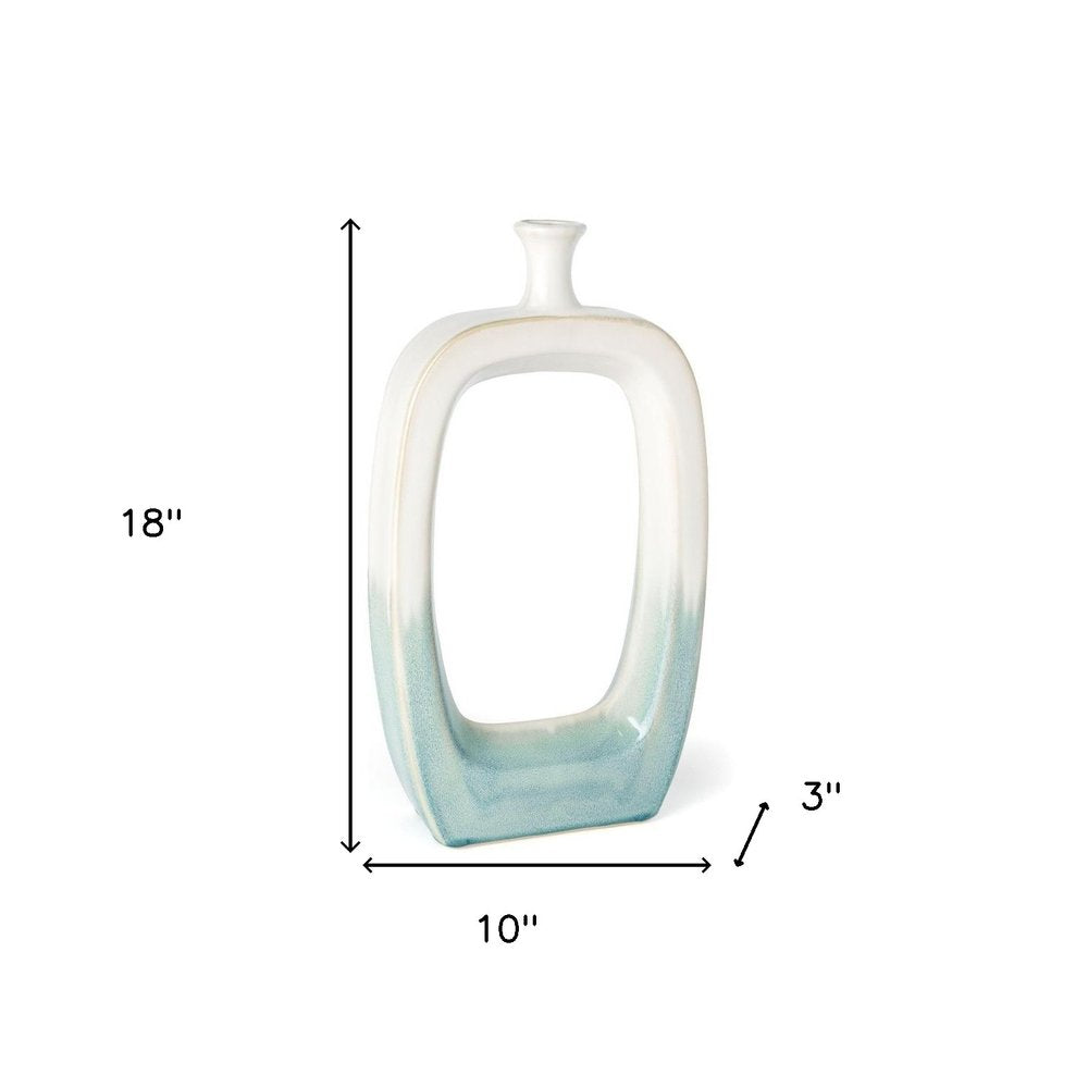 18" Aqua And White Ombre Ceramic Table Vase