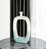 18" Aqua And White Ombre Ceramic Table Vase