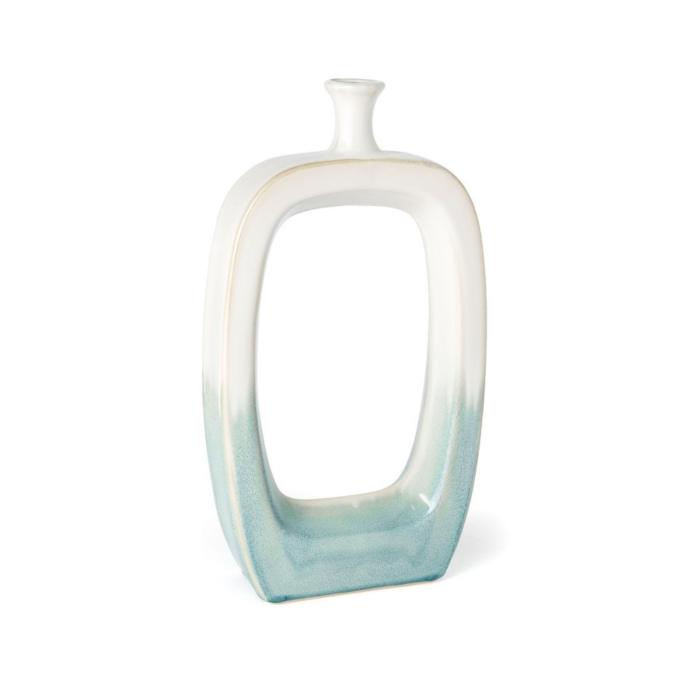 18" Aqua And White Ombre Ceramic Table Vase