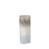 12" Brown Light Blue And Off White Color Block Square Ceramic Table Vase