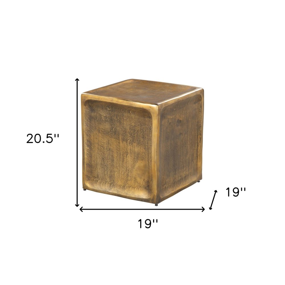 Set of Two Black Silver And Antiqued Brass Aluminum Square Block End Tables