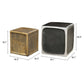 Set of Two Black Silver And Antiqued Brass Aluminum Square Block End Tables