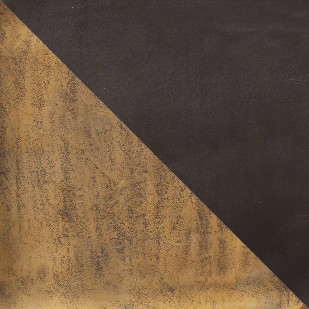 Set of Two Black Silver And Antiqued Brass Aluminum Square Block End Tables