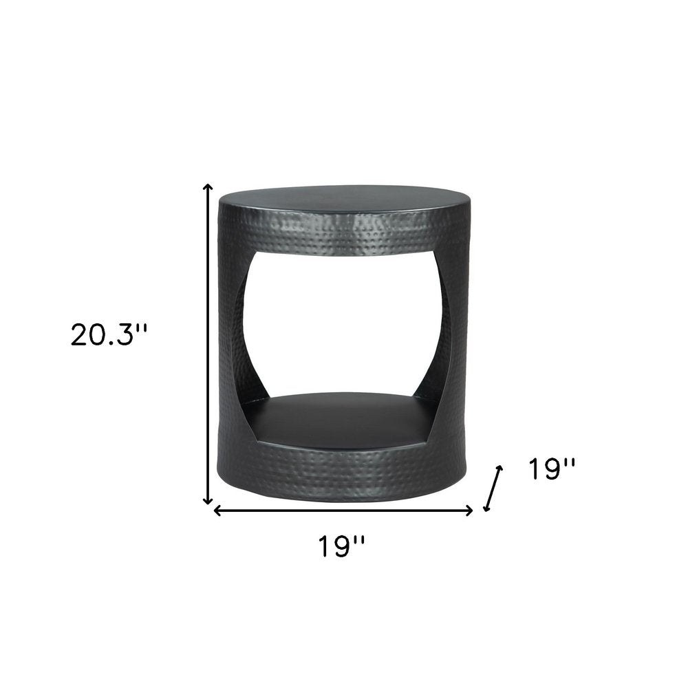 20" Black Iron Round Floor Shelf End Table