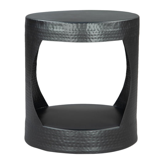 20" Black Iron Round Floor Shelf End Table