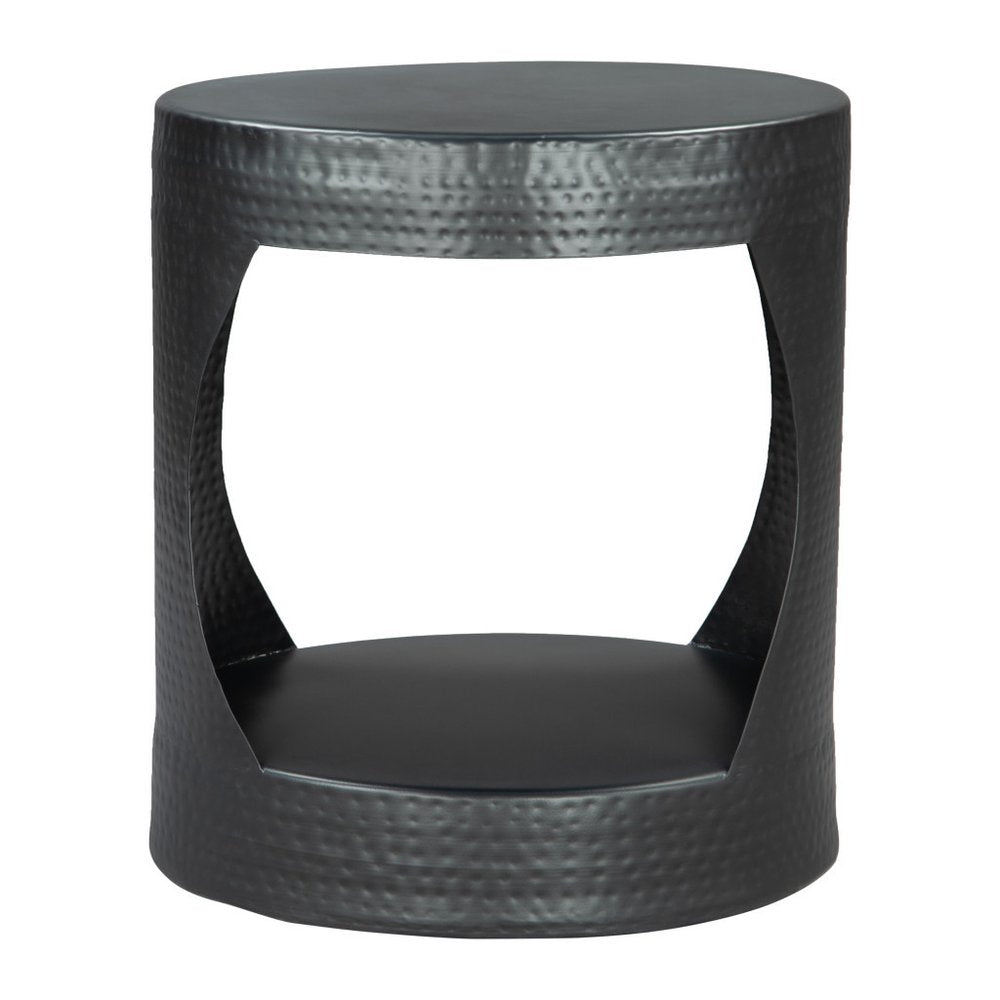 20" Black Iron Round Floor Shelf End Table