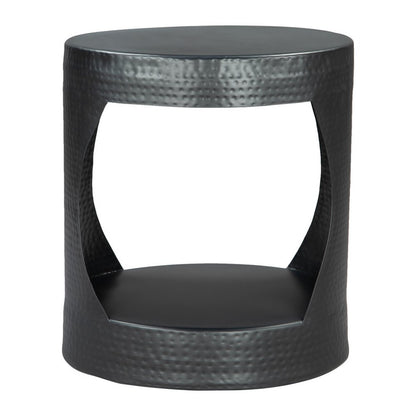 20" Black Iron Round Floor Shelf End Table