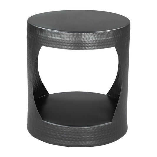 20" Black Iron Round Floor Shelf End Table