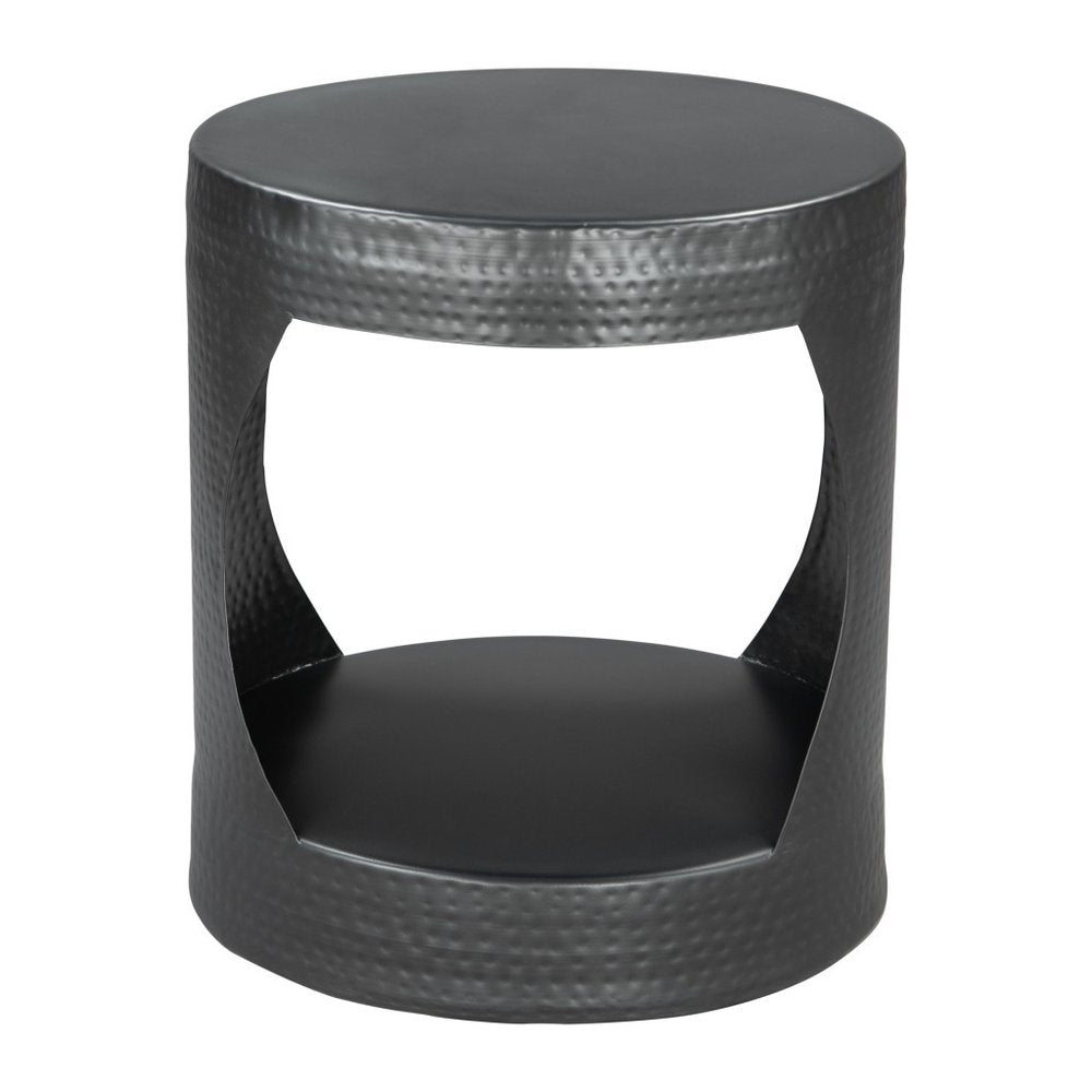 20" Black Iron Round Floor Shelf End Table