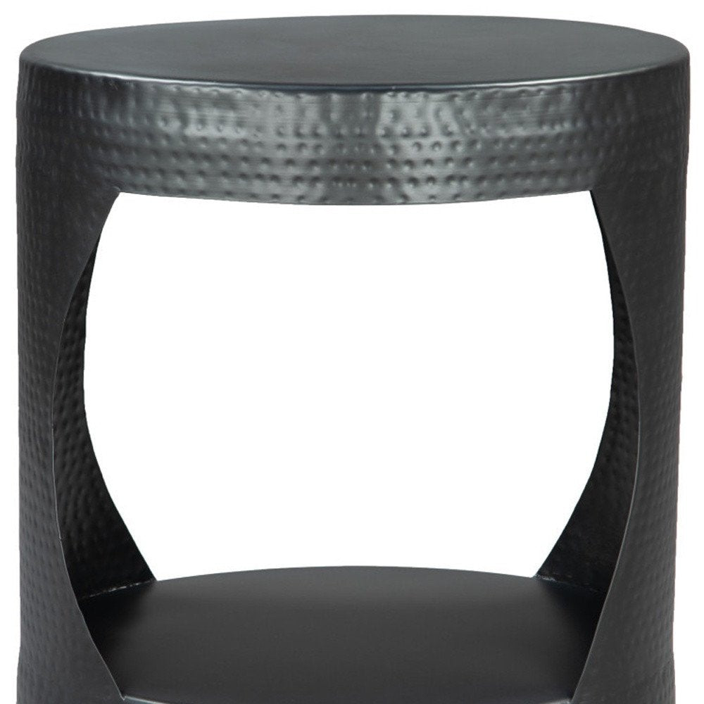 20" Black Iron Round Floor Shelf End Table
