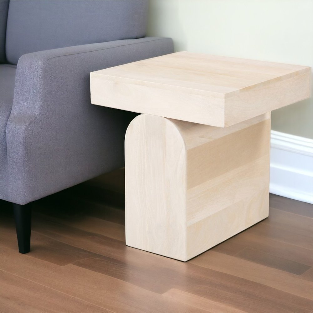 22" Natural Solid Wood Square Pedestal End Table