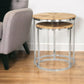 Set of Two Natural And Silver Solid Wood And Iron Round Frame Nested Tables