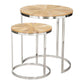 Set of Two Natural And Silver Solid Wood And Iron Round Frame Nested Tables
