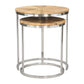 Set of Two Natural And Silver Solid Wood And Iron Round Frame Nested Tables