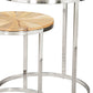 Set of Two Natural And Silver Solid Wood And Iron Round Frame Nested Tables