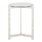25" White And Silver Marble And Aluminum Round Cross Legs End Table