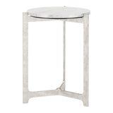 25" White And Silver Marble And Aluminum Round Cross Legs End Table