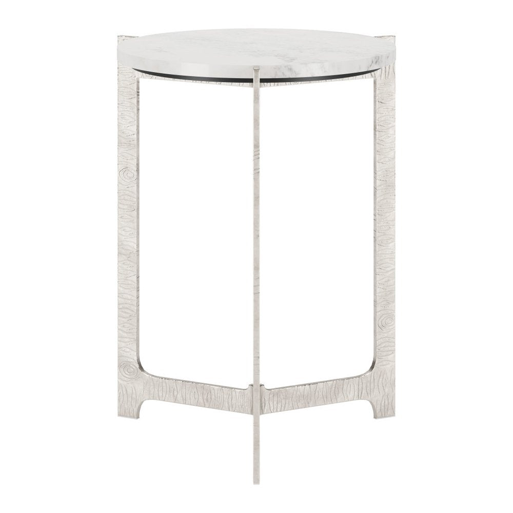 25" White And Silver Marble And Aluminum Round Cross Legs End Table