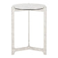 25" White And Silver Marble And Aluminum Round Cross Legs End Table