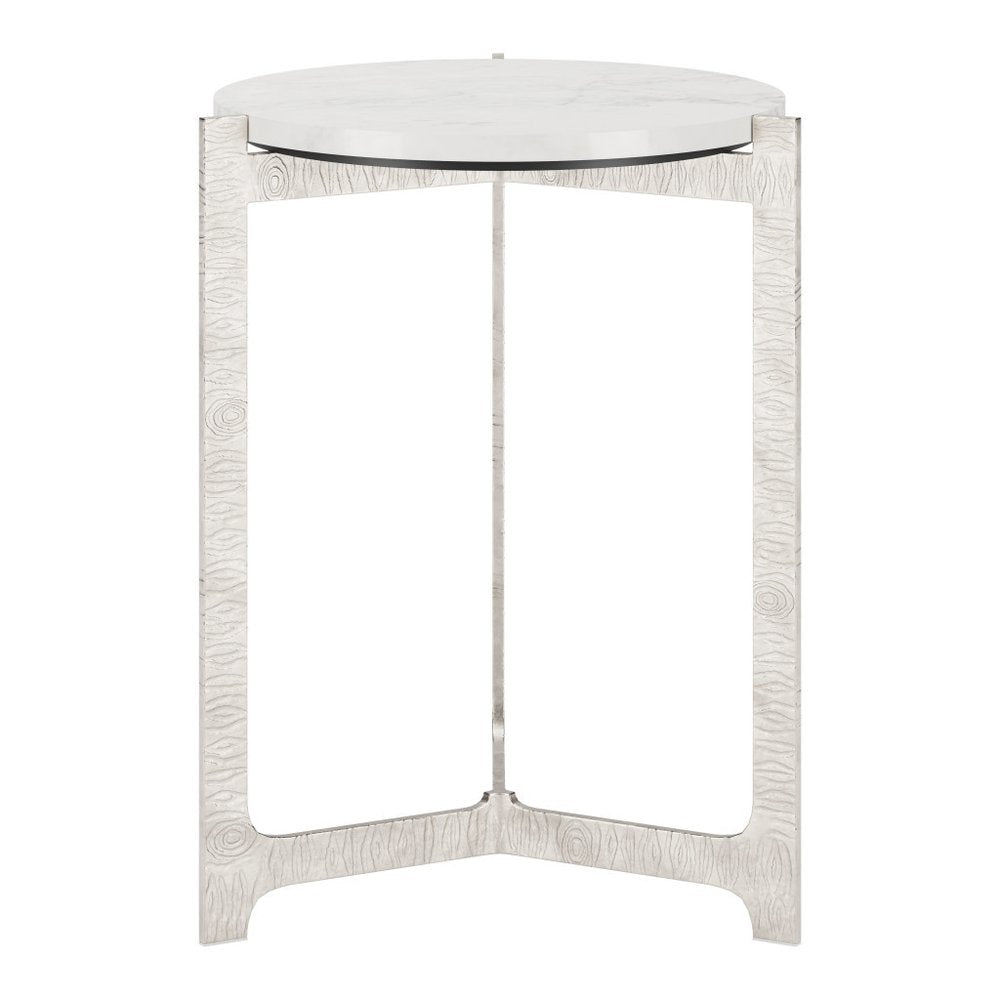 25" White And Silver Marble And Aluminum Round Cross Legs End Table