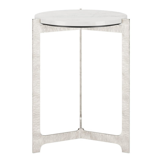 25" White And Silver Marble And Aluminum Round Cross Legs End Table