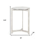25" White And Silver Marble And Aluminum Round Cross Legs End Table