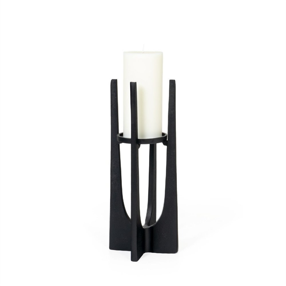 12" Black Distressed Aluminum Geometric Tabletop Pillar Candle Holder