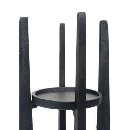 12" Black Distressed Aluminum Geometric Tabletop Pillar Candle Holder