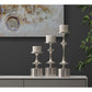 18" Silver Distressed Geometric Metal Tabletop Candle Holder