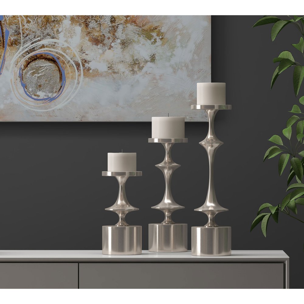 18" Silver Distressed Geometric Metal Tabletop Candle Holder