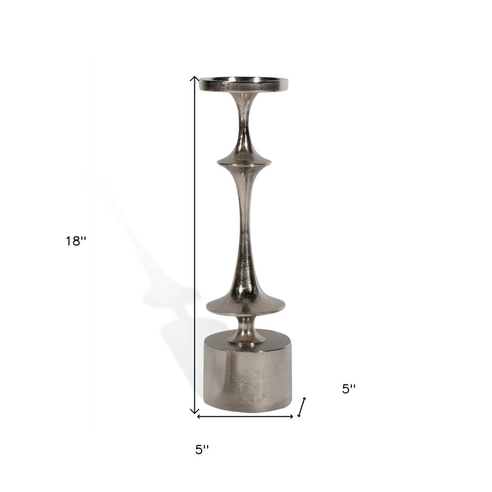 18" Silver Distressed Geometric Metal Tabletop Candle Holder