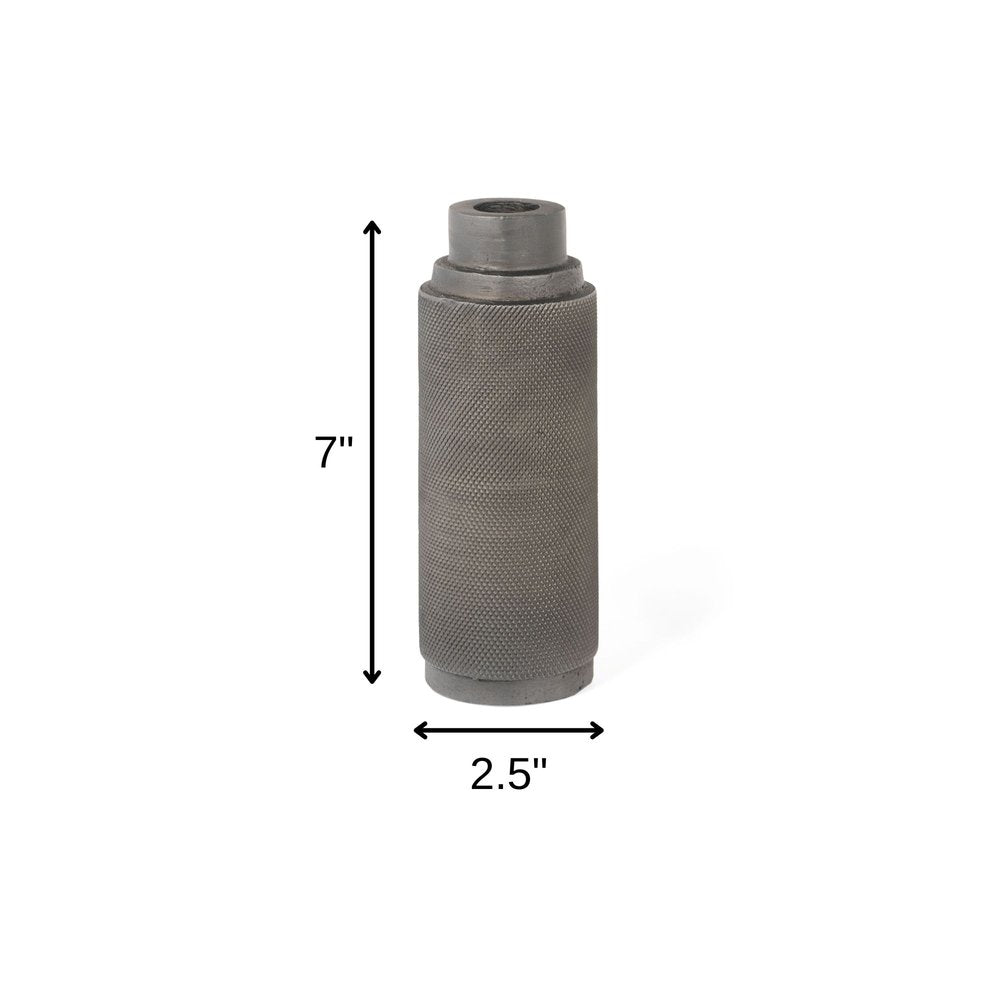 7" Gray Distressed Aluminum Geometric Tabletop Taper Candle Holder