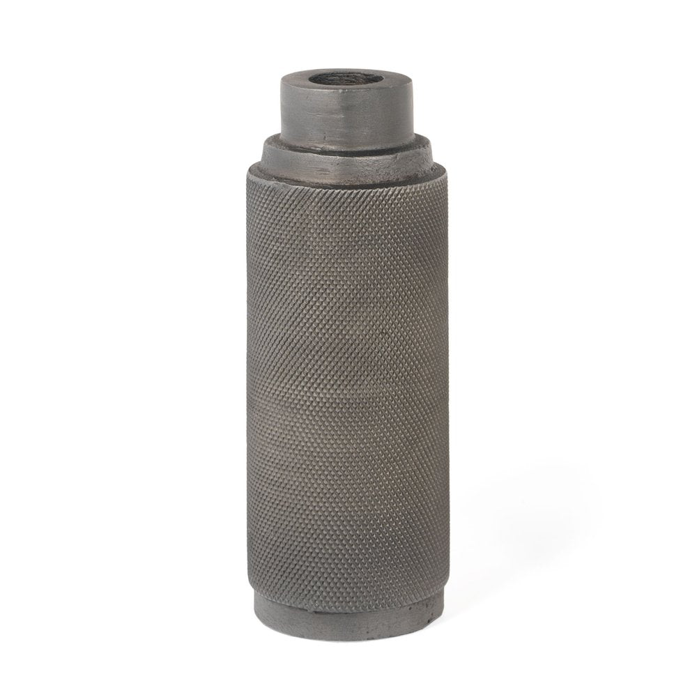 7" Gray Distressed Aluminum Geometric Tabletop Taper Candle Holder