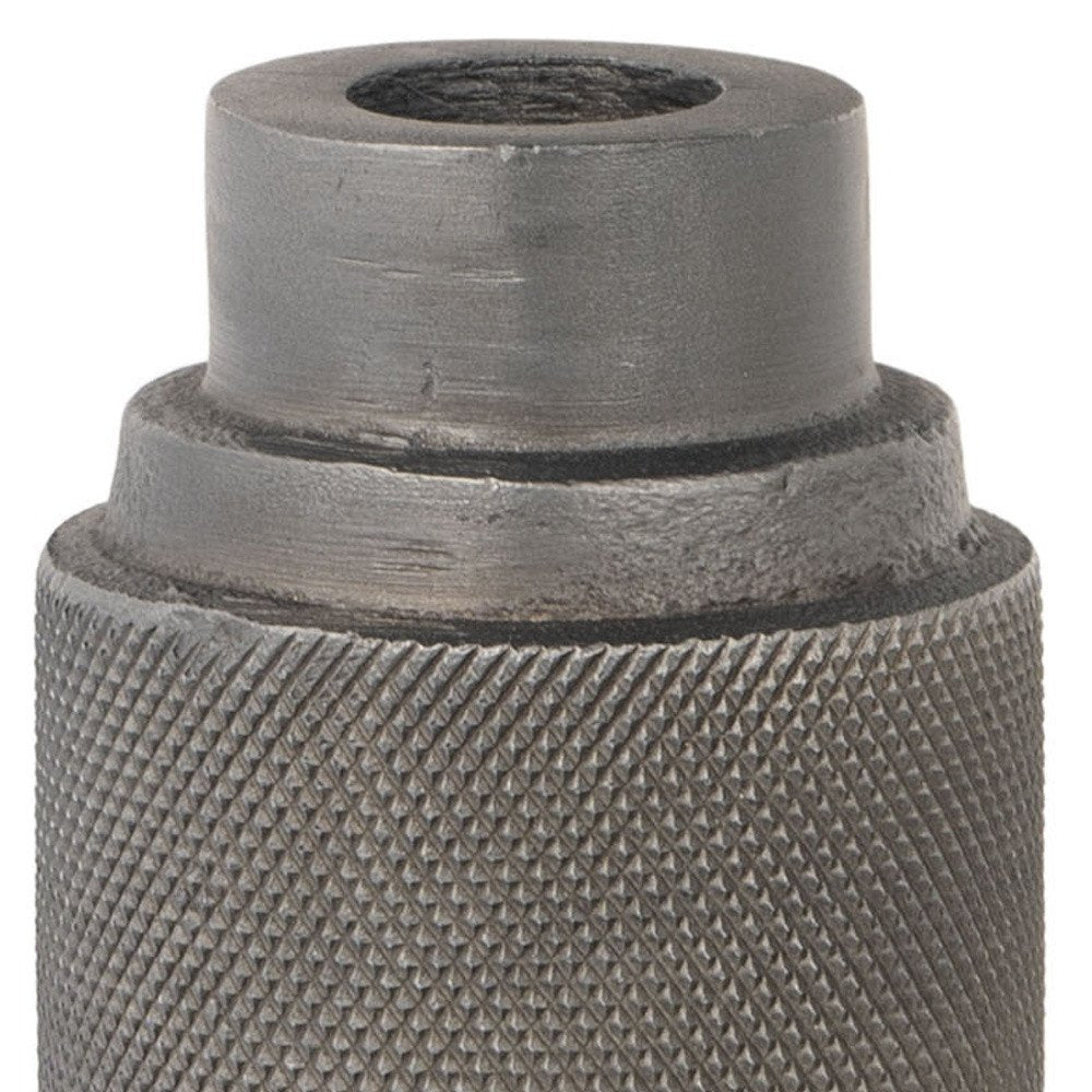 7" Gray Distressed Aluminum Geometric Tabletop Taper Candle Holder