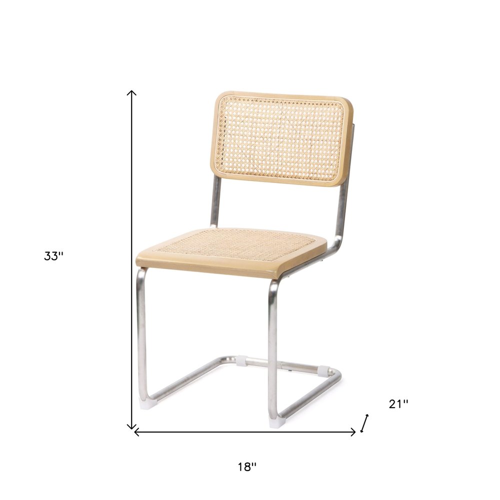 Set of Two Natural and Silver Steel Open Back Dining Side Chairs