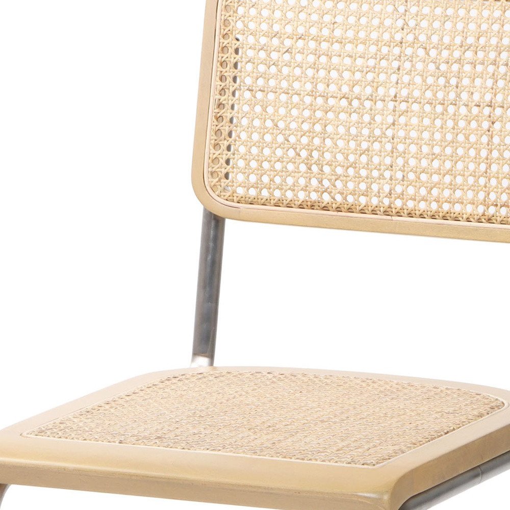 Set of Two Natural and Silver Steel Open Back Dining Side Chairs