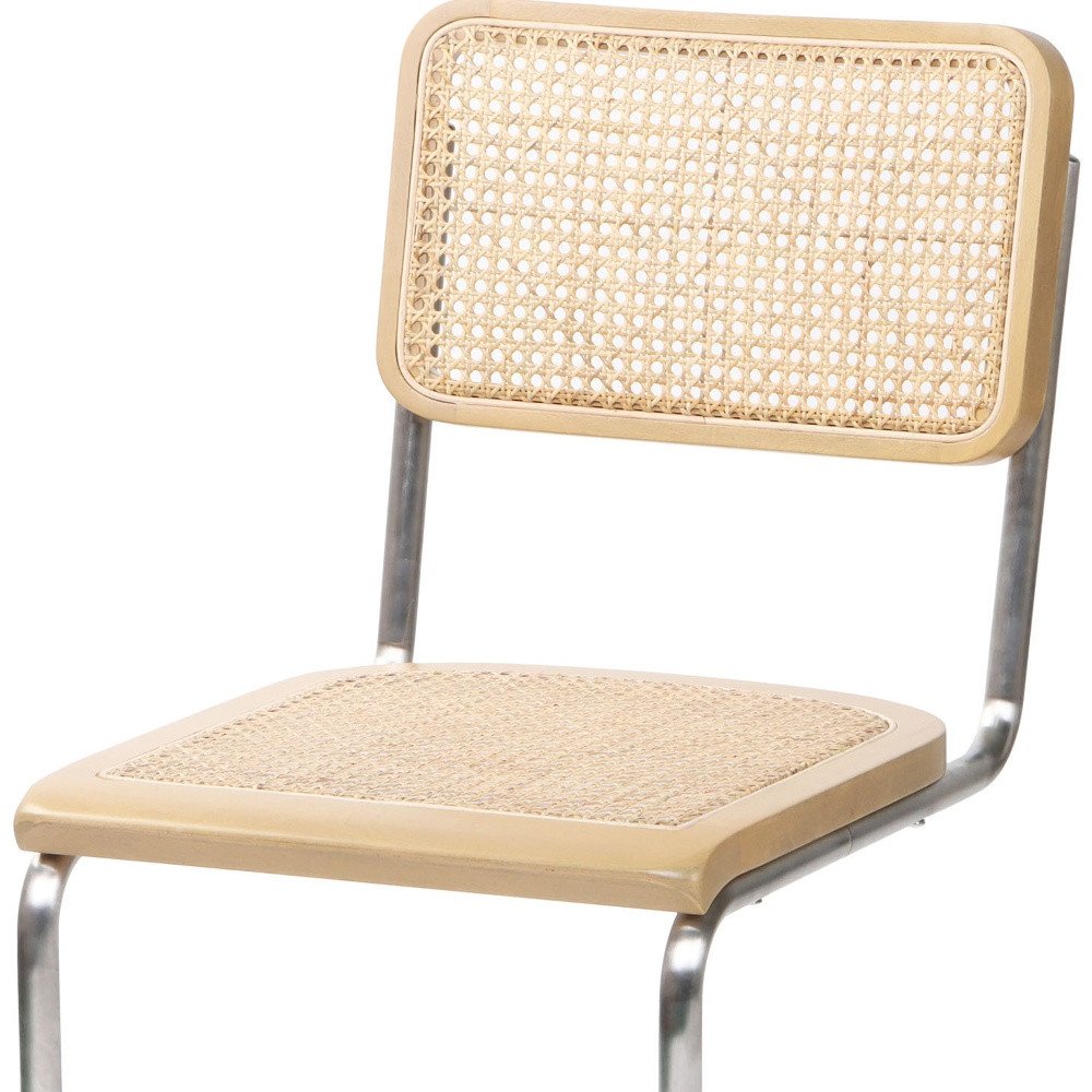 Set of Two Natural and Silver Steel Open Back Dining Side Chairs