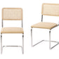 Set of Two Natural and Silver Steel Open Back Dining Side Chairs