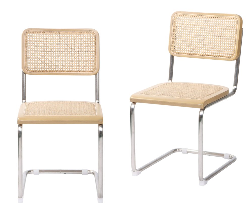 Set of Two Natural and Silver Steel Open Back Dining Side Chairs